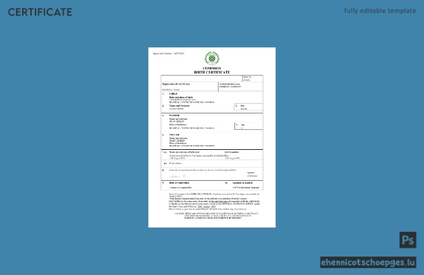 Komoren Geburtsurkunde – Beispielvorschau (Word und PDF)
